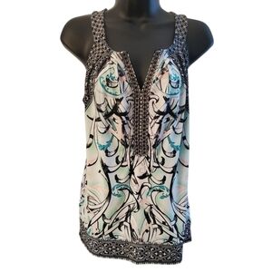 White House Black Market  Embellished Halter Tank Top Black White Mint Size S